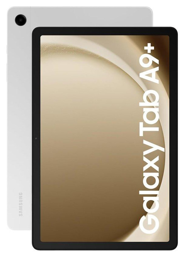 Tablet z ekranem wyświetlającym tekst i aparatem z tyłu.