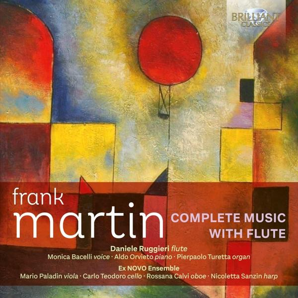 Albumcover mit Text 'Frank Martin Complete Music with Flute'. Kunst mit rotem Kreis.