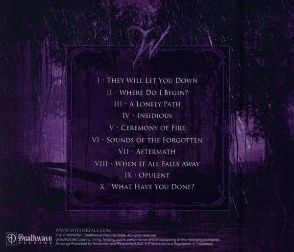 Die Rückseite eines Albums mit Trackliste und dunklen, violetten Bildern.