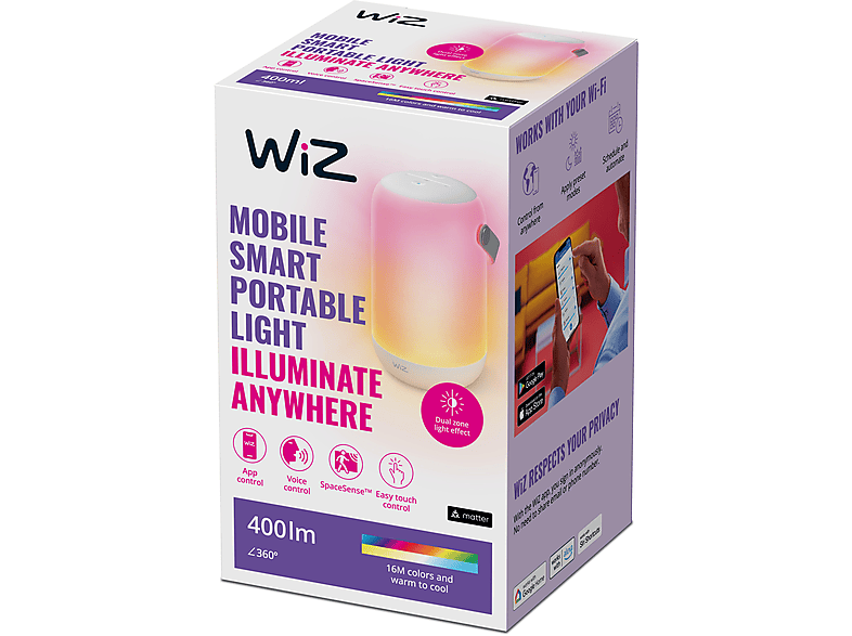 Thumbnail - PHILIPS WiZ Mobile Portable Tunable White & Color 400lm Einzelpack True 2200-6500