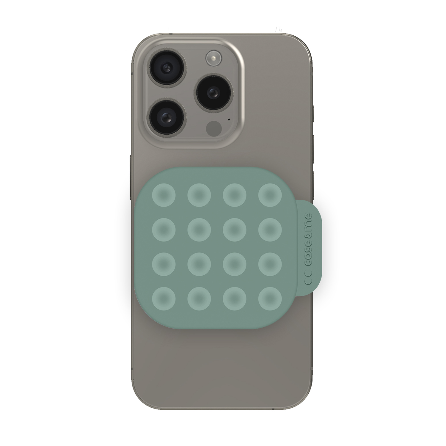 Telefono con un supporto popsocket verde. Il telefono è su sfondo bianco.