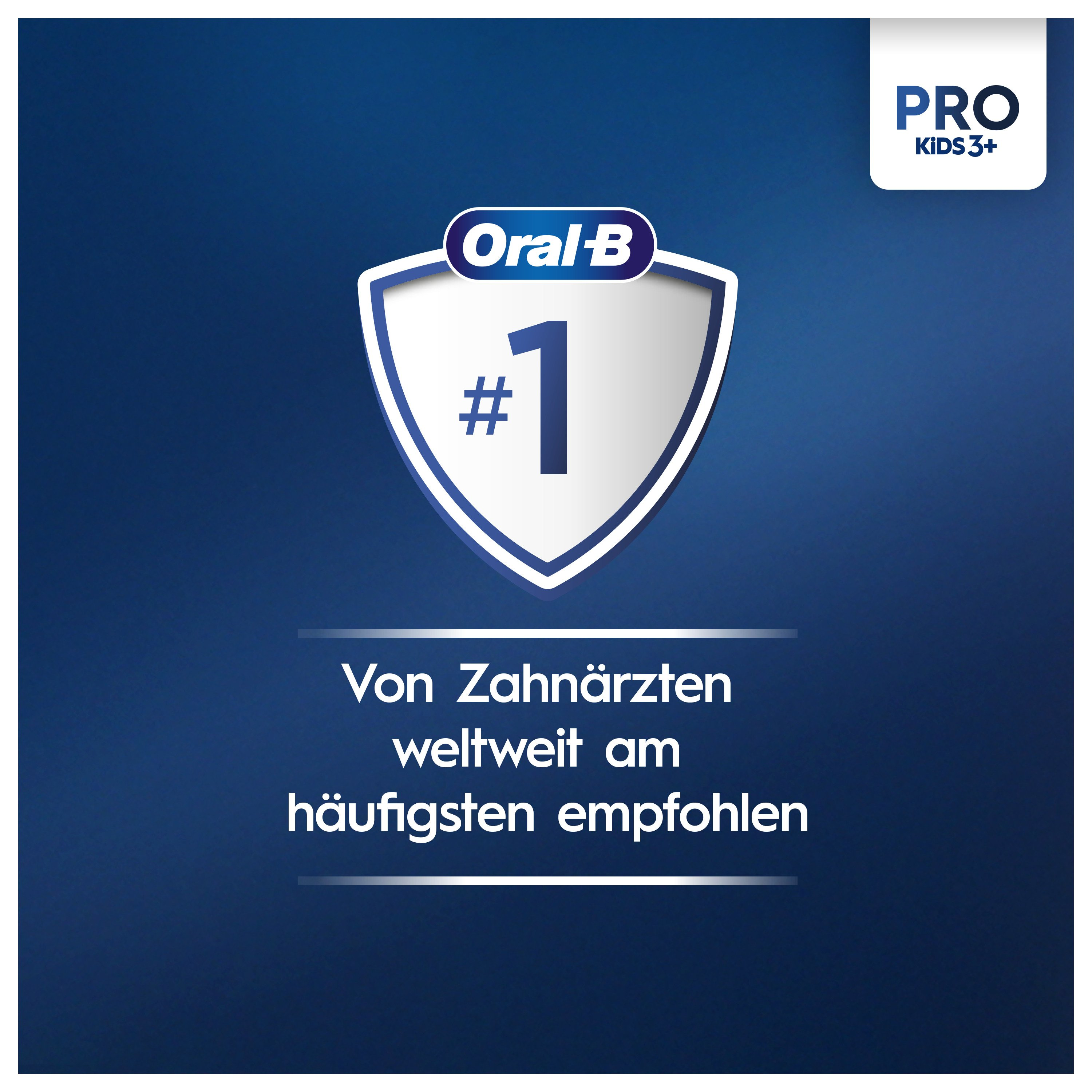 Oral-B Pro Kids 3+ con scudo, numero 1 e testo in lingua tedesca.