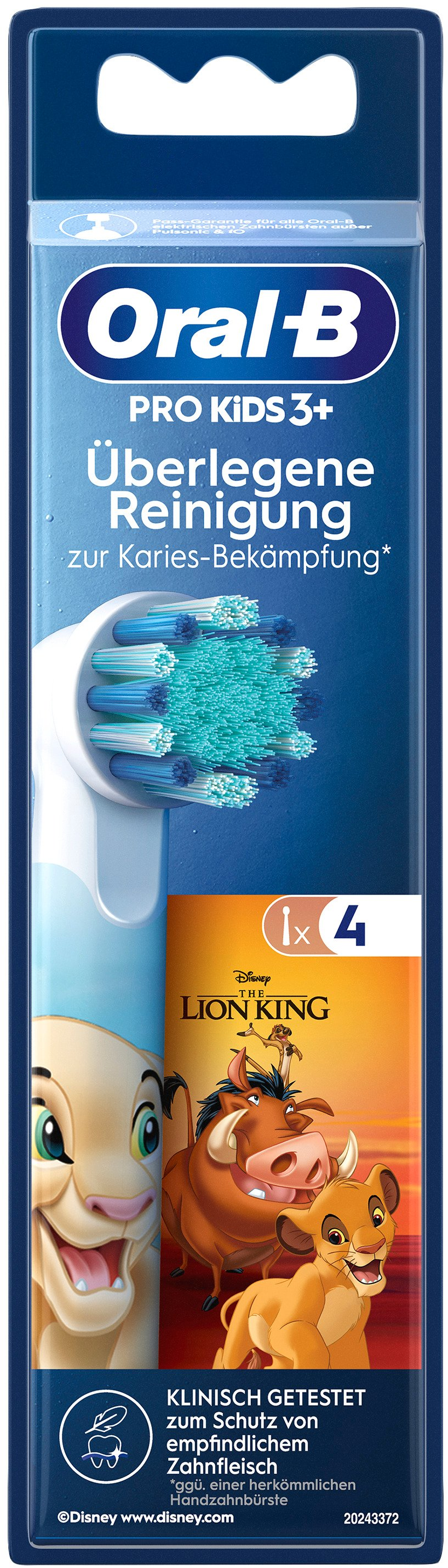 Oral-B Pro-Kids 3+ Zahnbürstenkopf-Verpackung mit Lion King-Figuren.