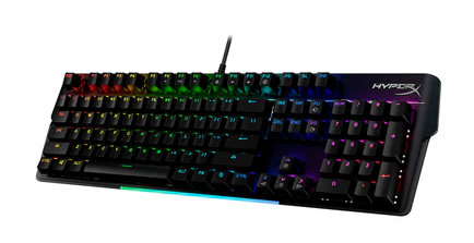 Czarna i RGB klawiatura na białym tle. Klawisze są podświetlane.