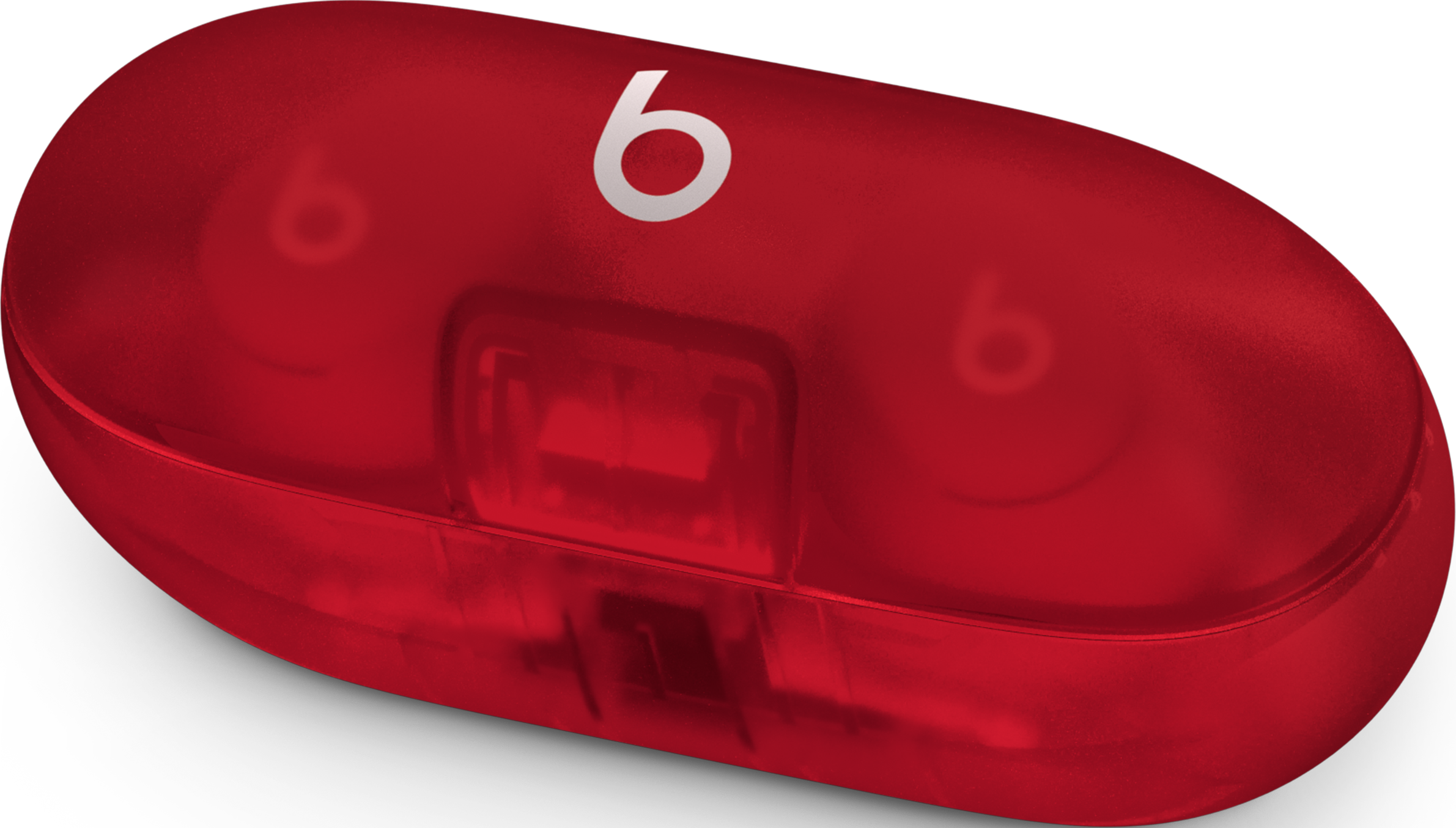 Rotes Beats-Ohrhörer-Ladecase mit weißem Beats-Logo.