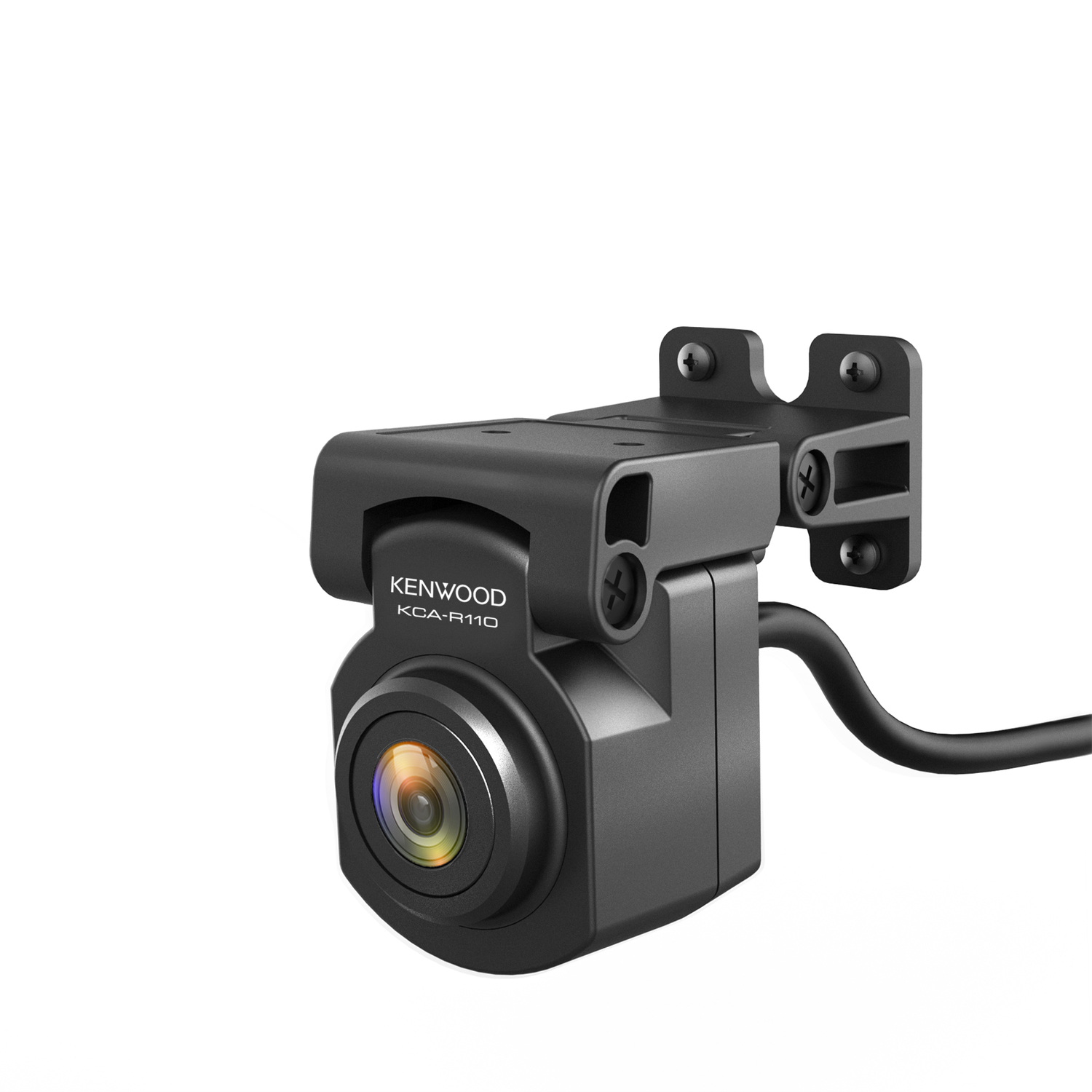Black Kenwood KCA-R110 dash cam, mounted on a white background with screws.