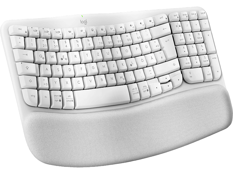 LOGITECH Wave Keys for Mac, Kabellose ergonomische Tastatur mit gepolsterter Handballenauflage, Bluetooth, DEU (Qwertz), Grauweiß