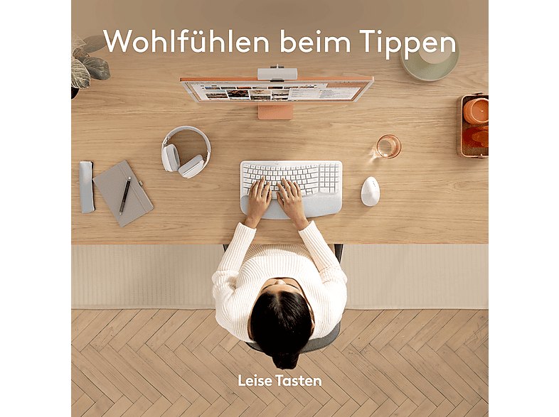 LOGITECH Wave Keys for Mac, Kabellose ergonomische Tastatur mit gepolsterter Handballenauflage, Bluetooth, DEU (Qwertz), Grauweiß — Foto 2 von 5