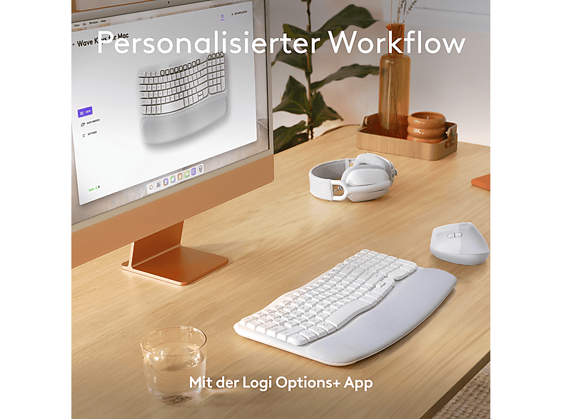 LOGITECH Wave Keys for Mac, Kabellose ergonomische Tastatur mit gepolsterter Handballenauflage, Bluetooth, DEU (Qwertz), Grauweiß — Foto 5 von 5