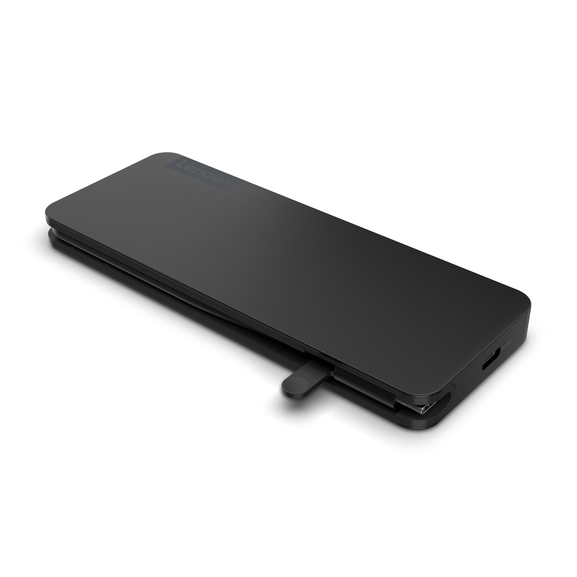 Accesorio negro Lenovo, plegado, con una pestaña.