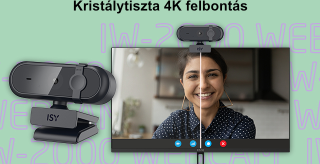 Webkamera és képernyő egy nő arcát mutatja. A képernyő kiemeli a webkamera 4K felbontását.