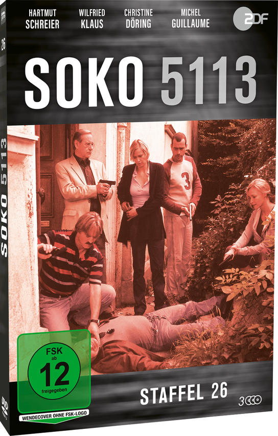 DVD-Cover mit einer Gruppe von Personen, von denen einige mit Waffen zielen. Der Titel lautet SOKO 5113.