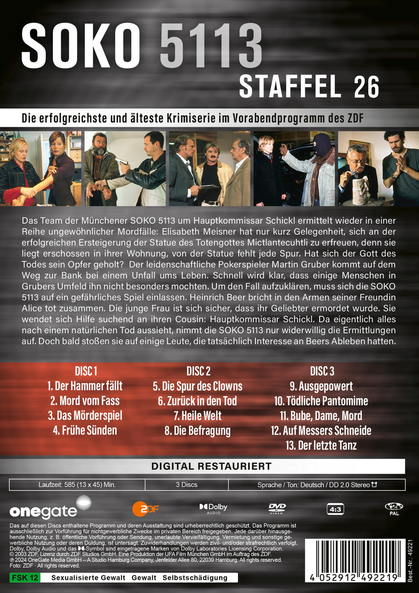 DVD-Hülle mit Text und Bildern, die eine Fernsehserie zeigen. Das Cover trägt den Titel 'SOKO 5113' und Fotos der Darsteller.