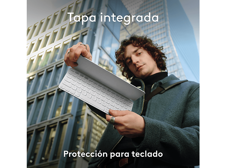 Funda con teclado - Logitech Keys to Go 2 para iPad, Bluetooth, Accesos directos, Multidispositivo, Smart Actions, iPhone y Macbook, Blanco