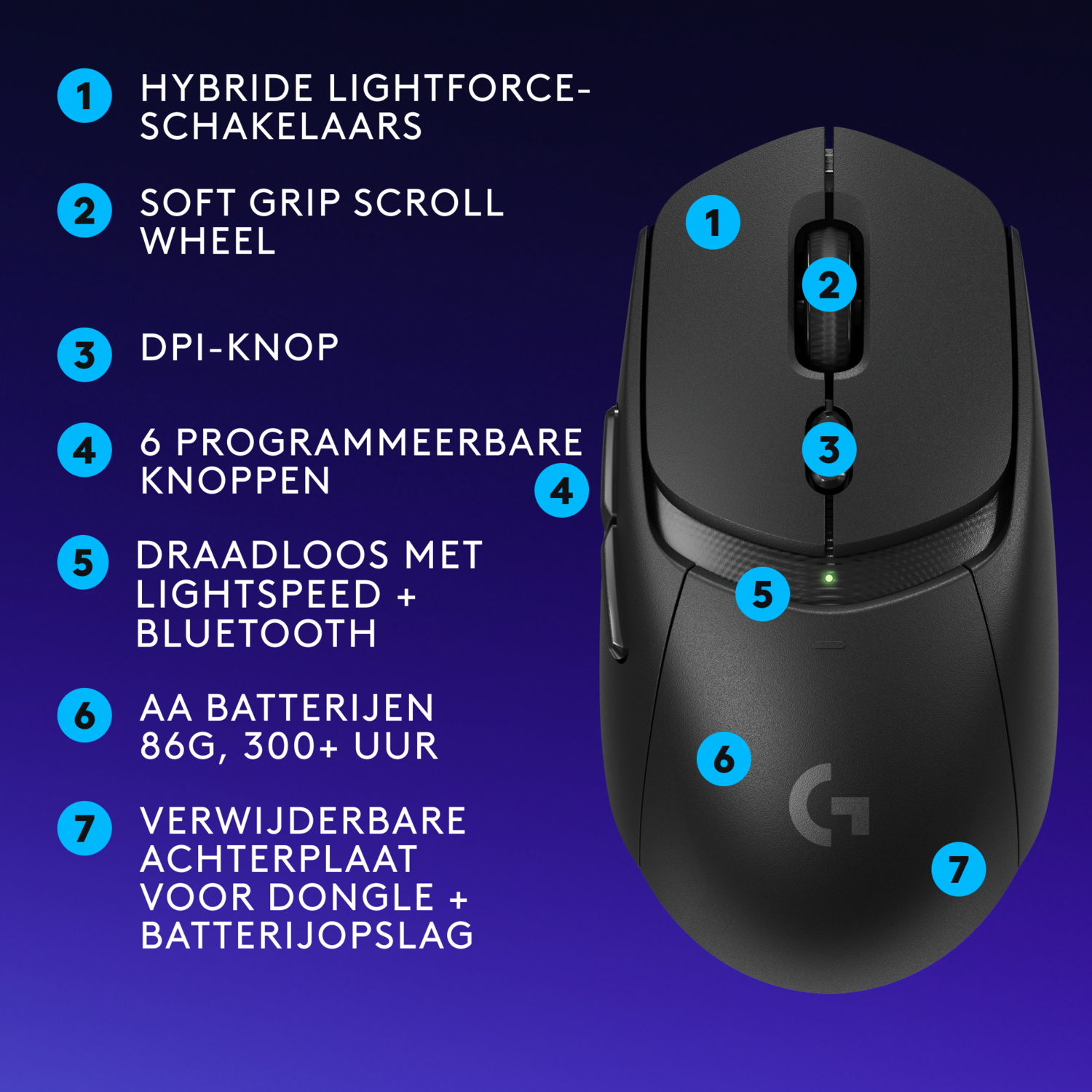 Black computer mouse with buttons and labels. Features include DPI, Bluetooth, and removable plate.