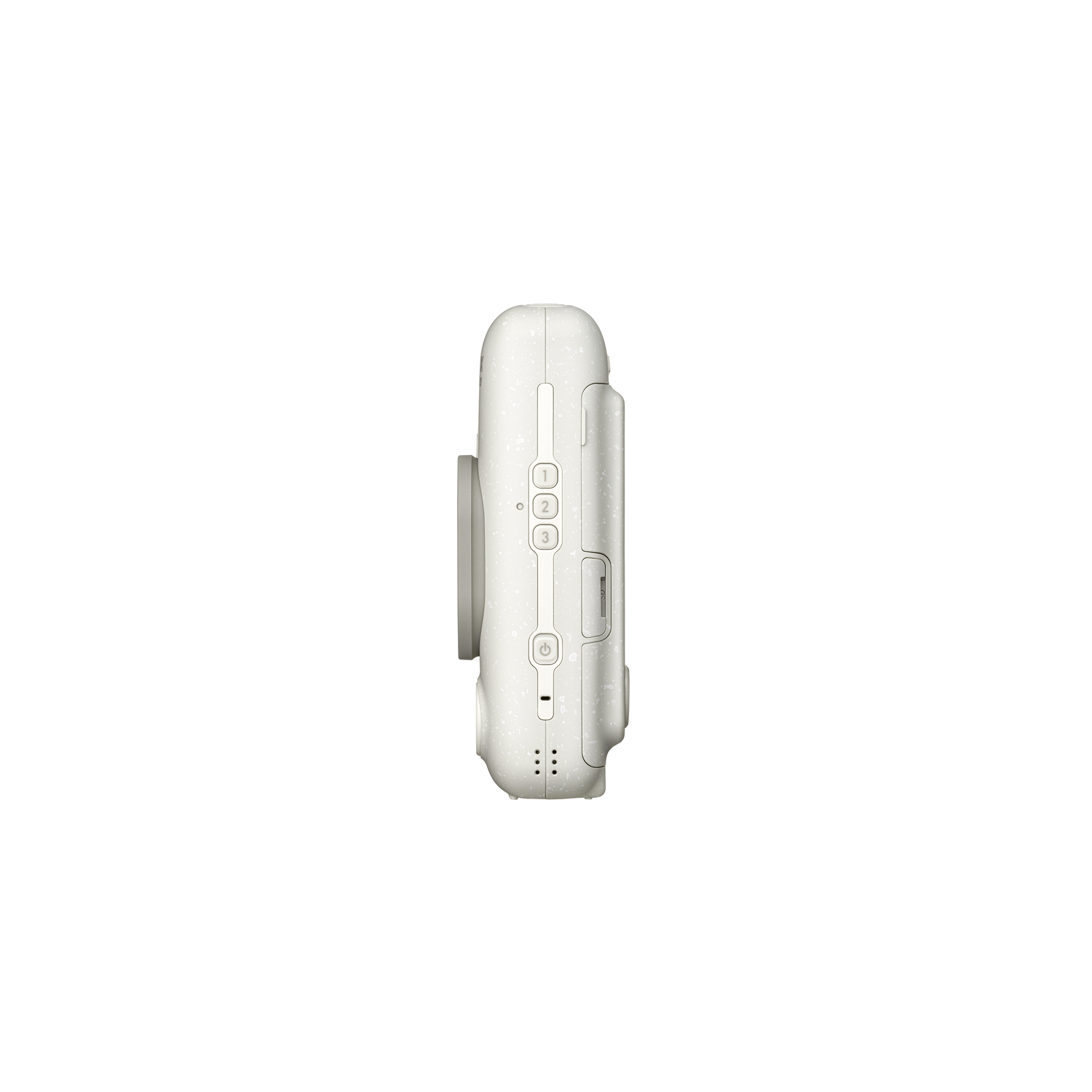 White instant camera with buttons on the side, isolated.
