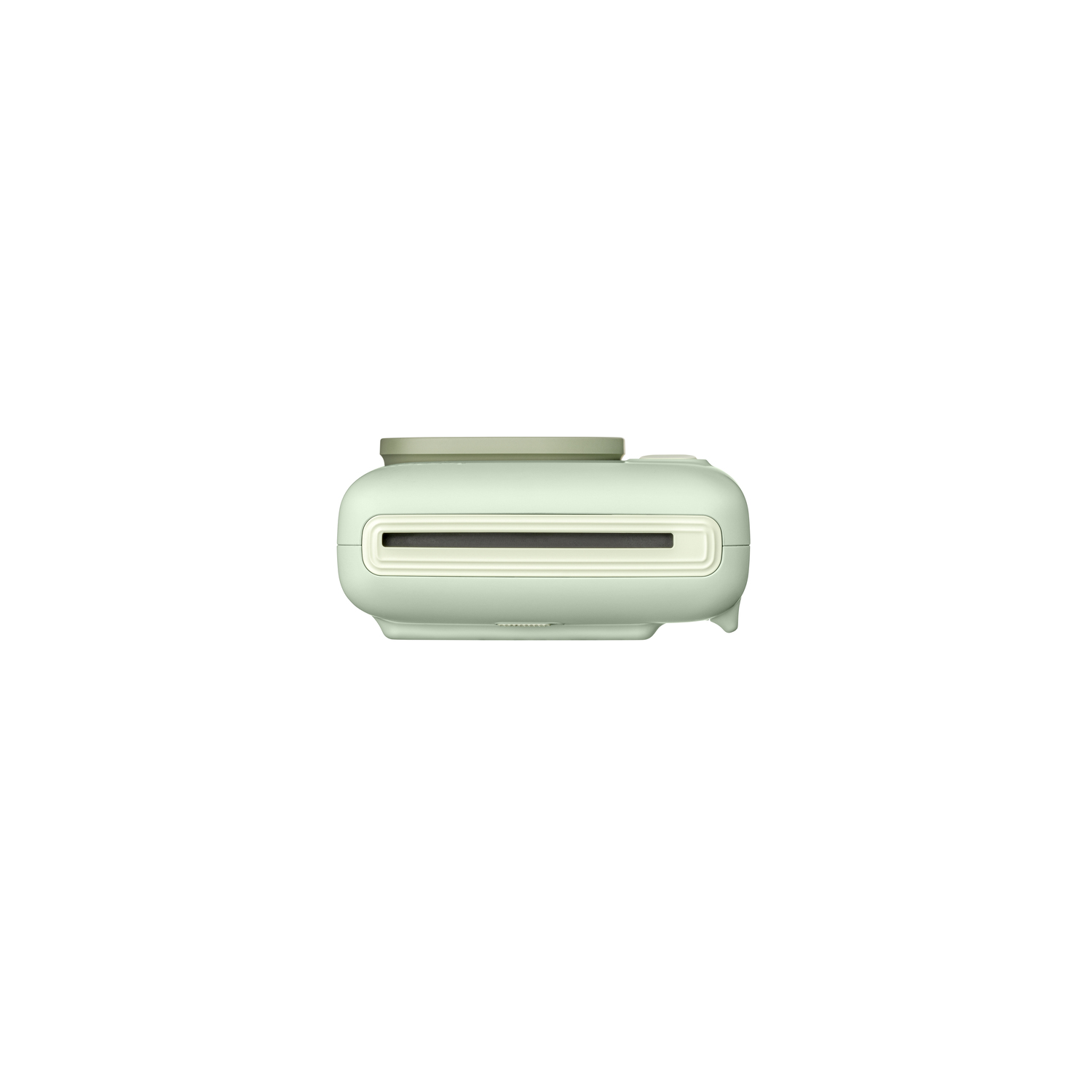 Top view of a light green instant photo printer.