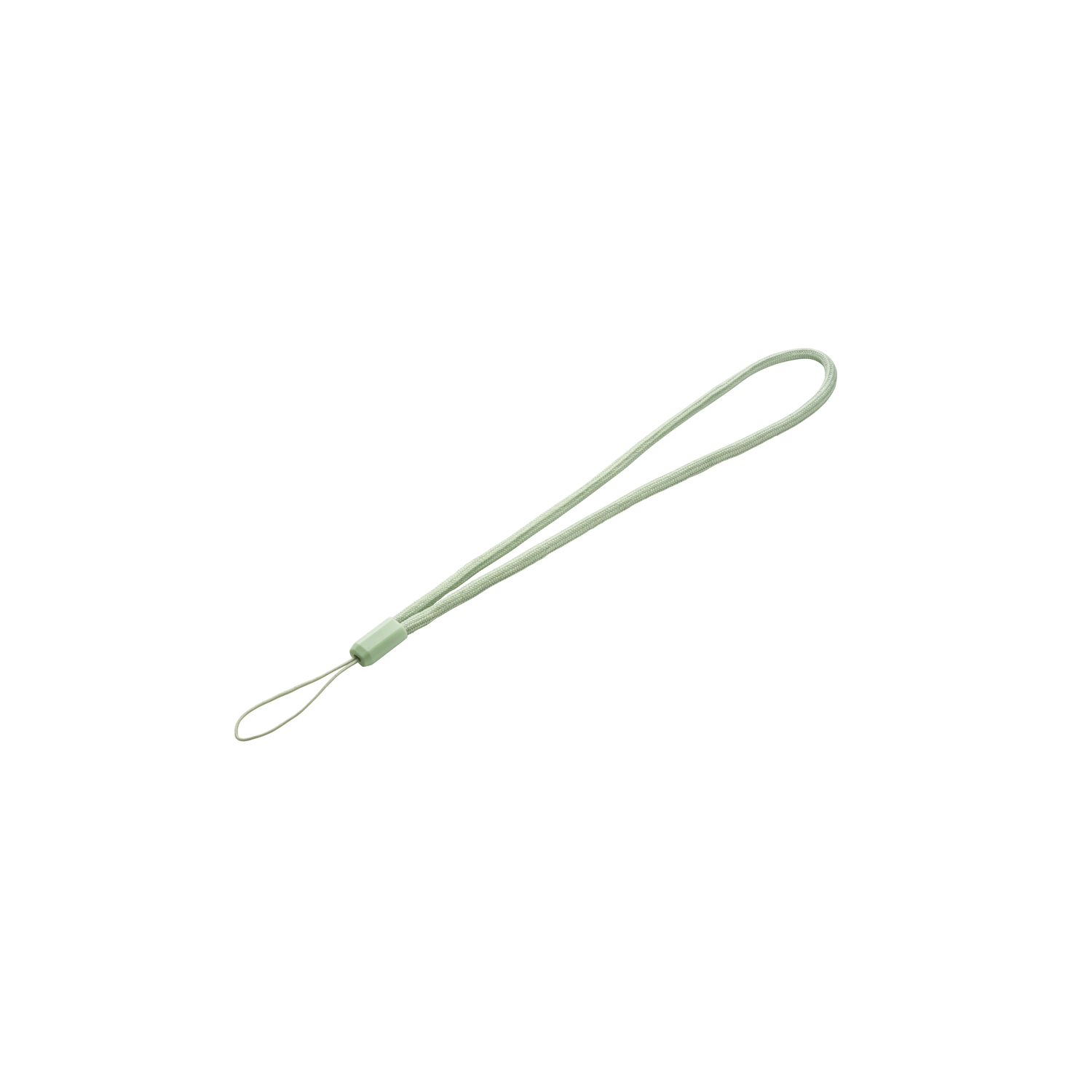 A light green lanyard with a thin cord and a plastic clasp.