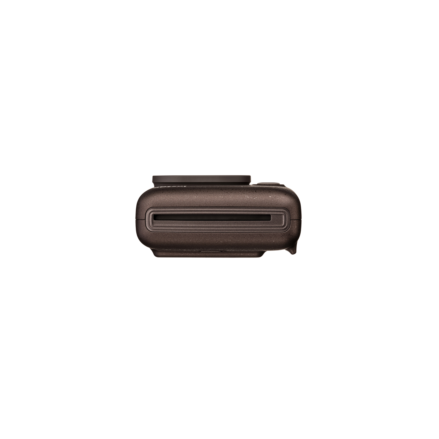 Top view of a camera. Brown body with a slot for a card.