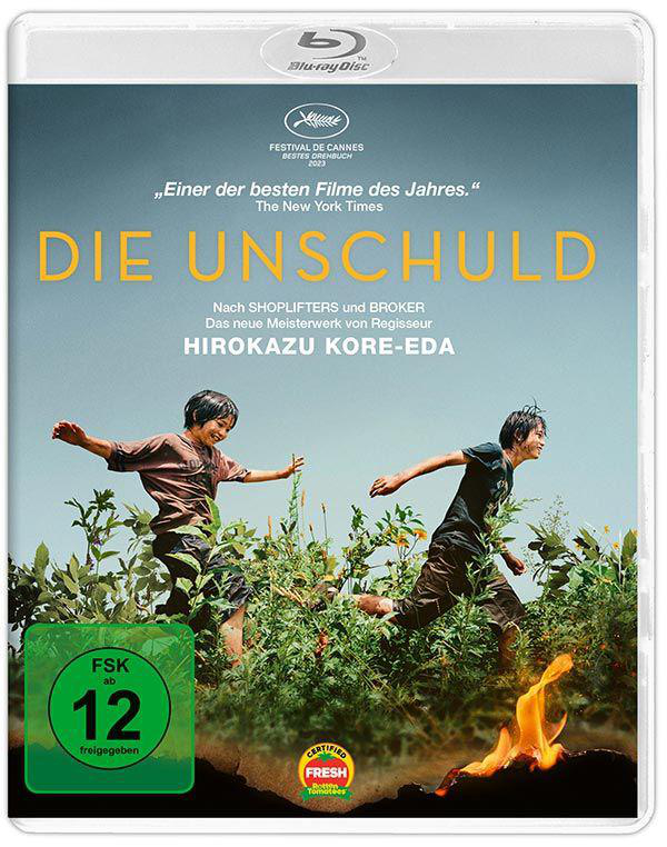 Film-DVD-Cover: zwei Jungen rennen durch Grün, mit dem Text 'Die Unschuld'.