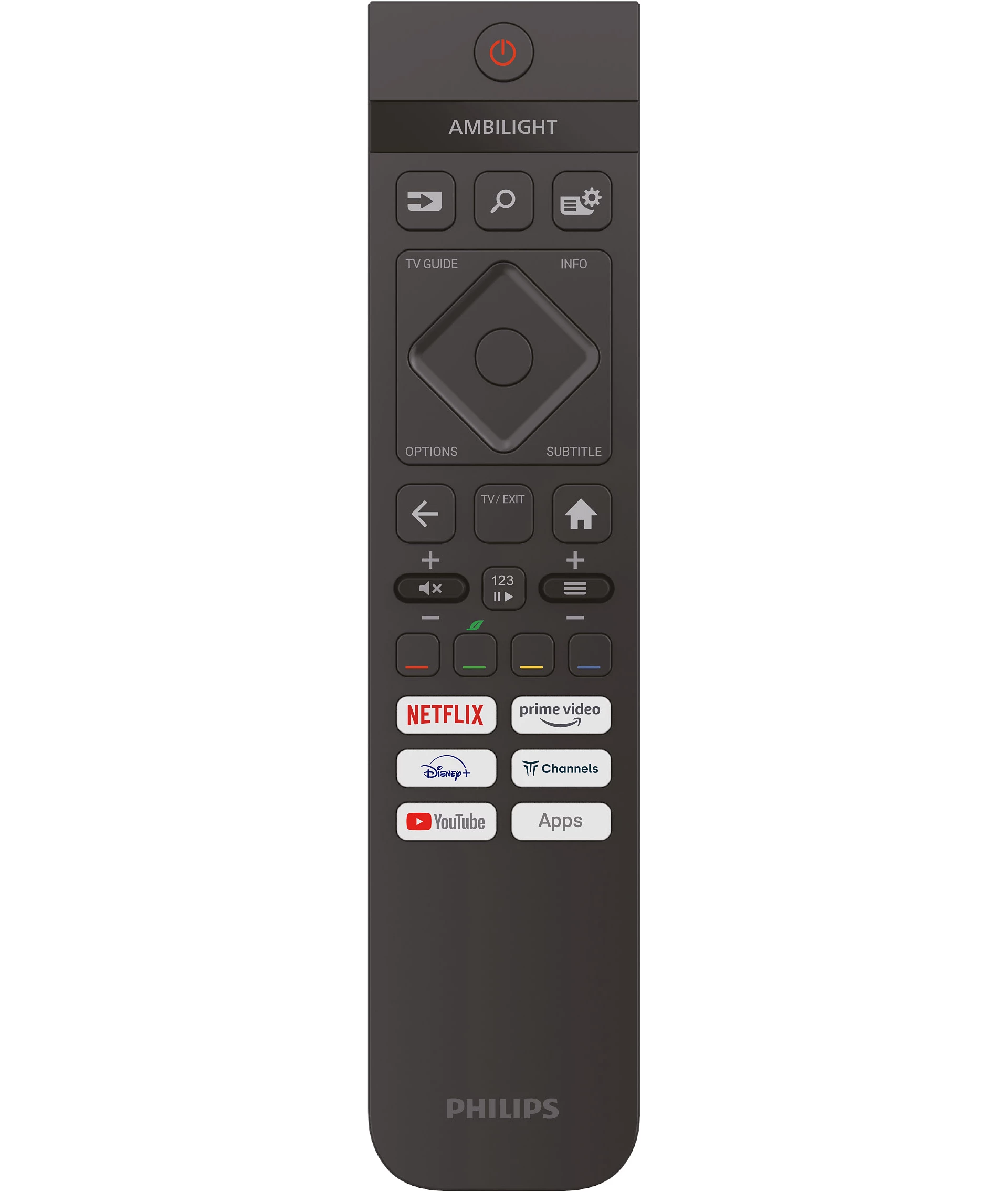 Un mando a distancia de TV negro con varios botones sobre un fondo negro.