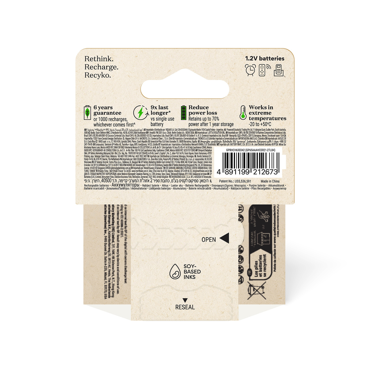 A package of 1.2V batteries with text and a graphic.