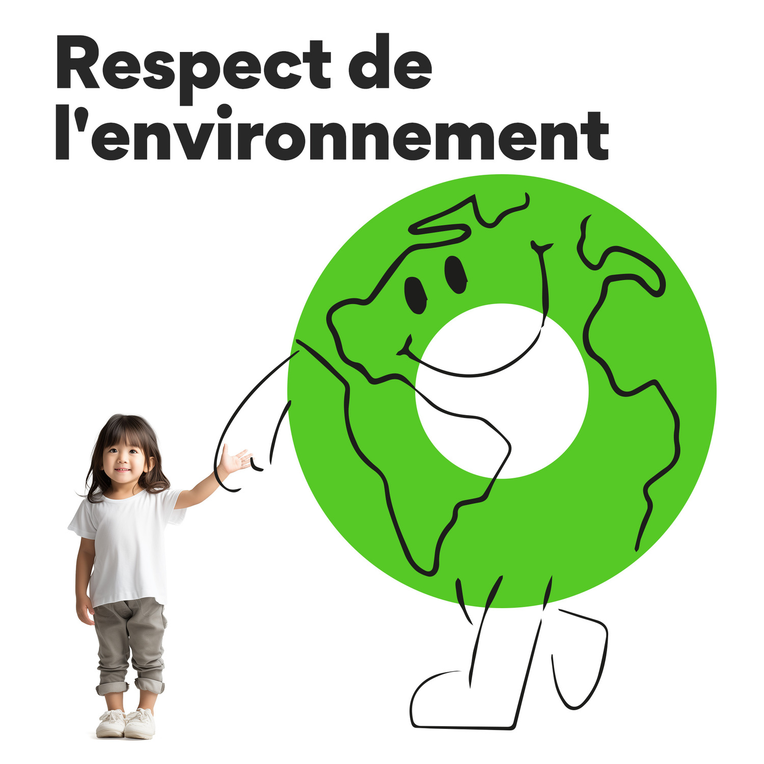 Un enfant et une terre dessinée avec texte 'Respect de l'environnement'.
