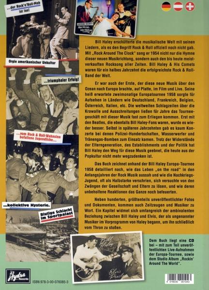 Rückseite eines Buches über Rock and Roll mit Bildern und Text auf Deutsch.