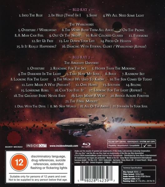 Die Rückseite eines CD-Covers mit Text und einer Abbildung eines Zeppelins.