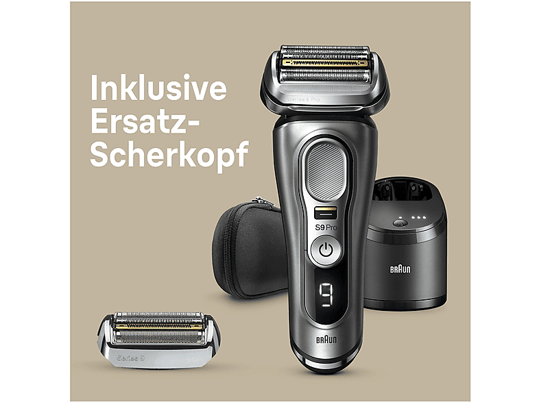 Thumbnail - BRAUN 9465VS + Gratis Ersatz-Scherkopf, Elektrorasierer Series 9 Pro Grau (4+1 Prohead, Reinigungsstation: Ja)