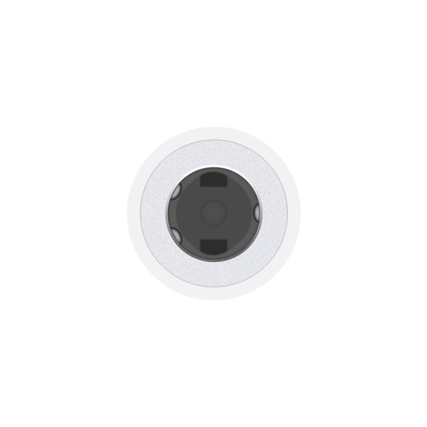 White adapter with a black center and 3 small black holes.