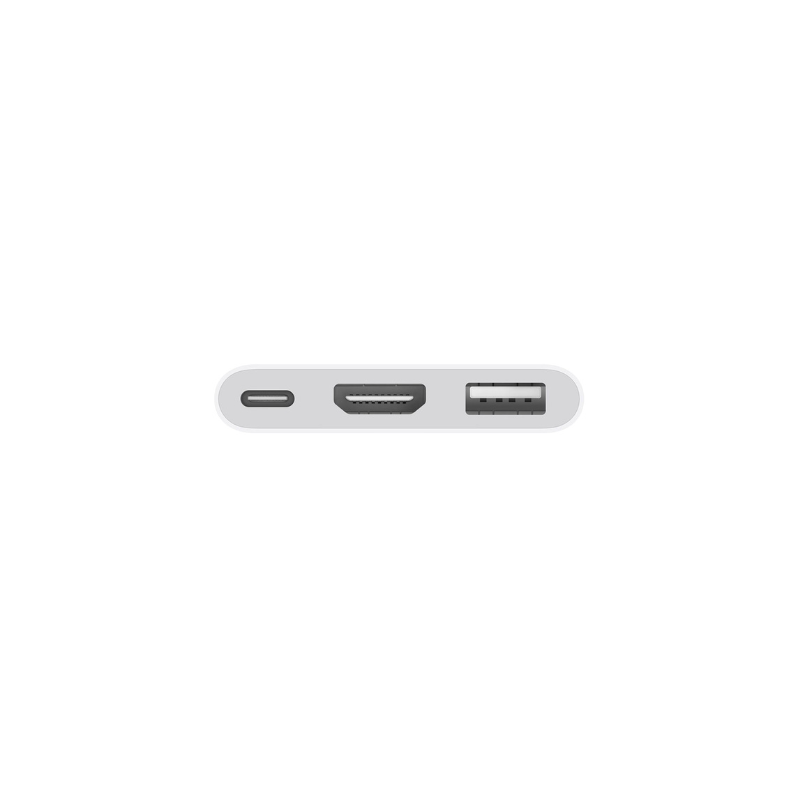 Primer plano de un panel de puertos. Puertos: USB, HDMI y USB-C. Fondo blanco.