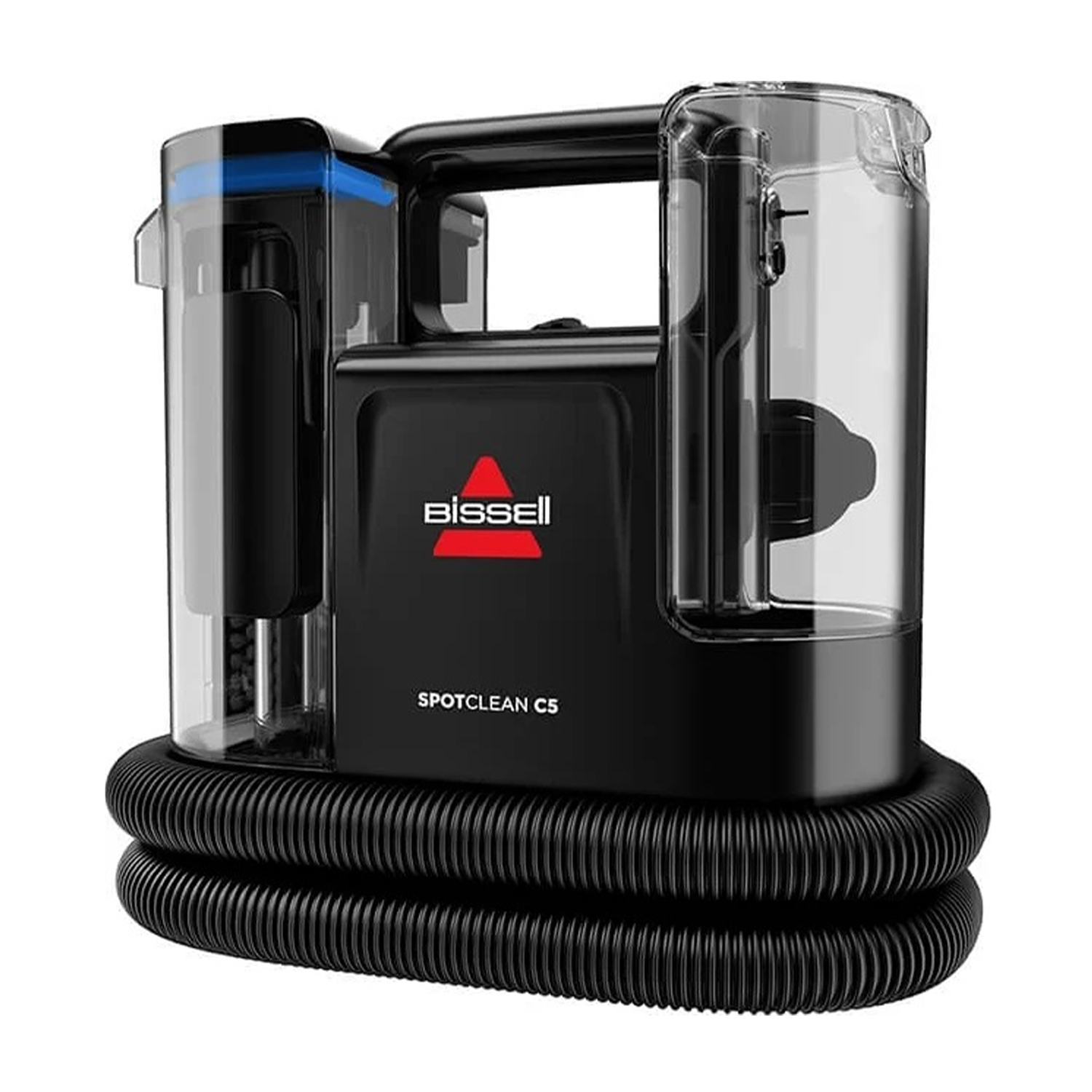 Bissell SpotClean C5 nero. Macchina nera con tubo e serbatoi d'acqua.