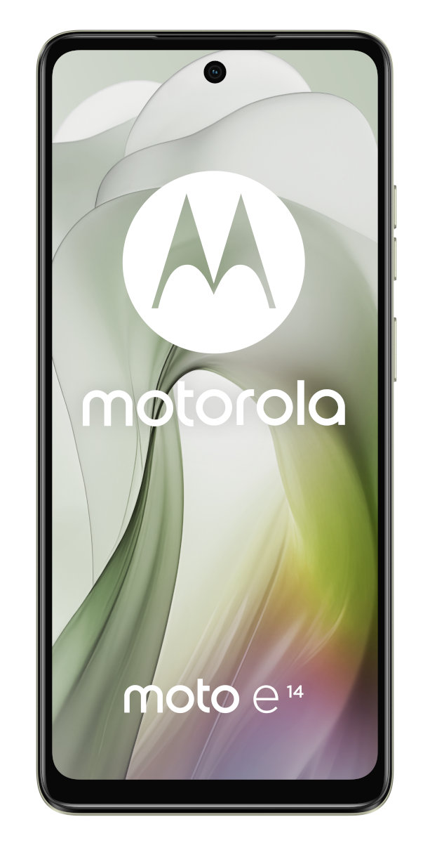 Smartfon z dużym logo Motorola na ekranie.