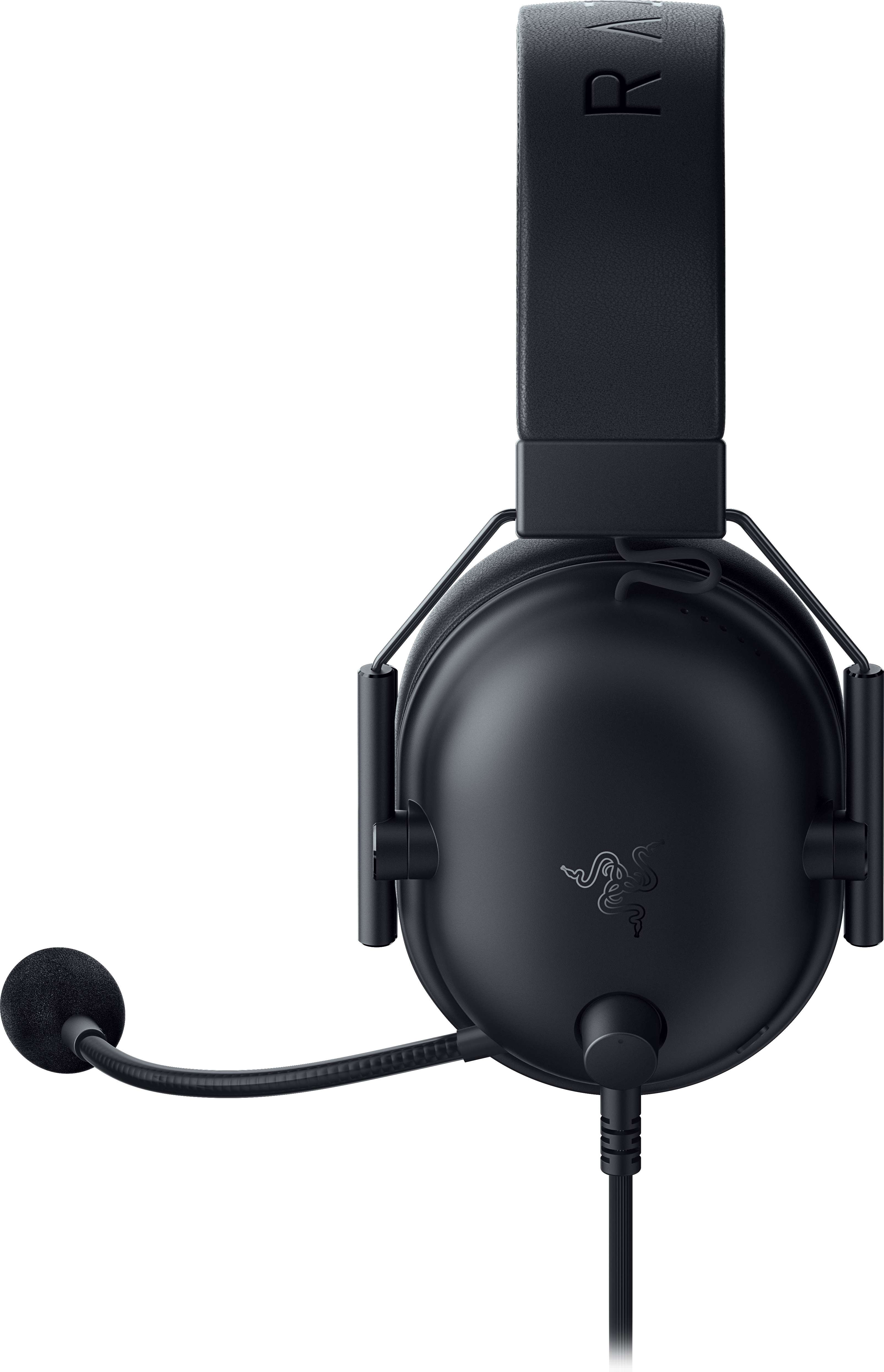 Schwarzes Gaming-Headset mit Mikrofon, sichtbarem Logo und Ohrmuscheln.