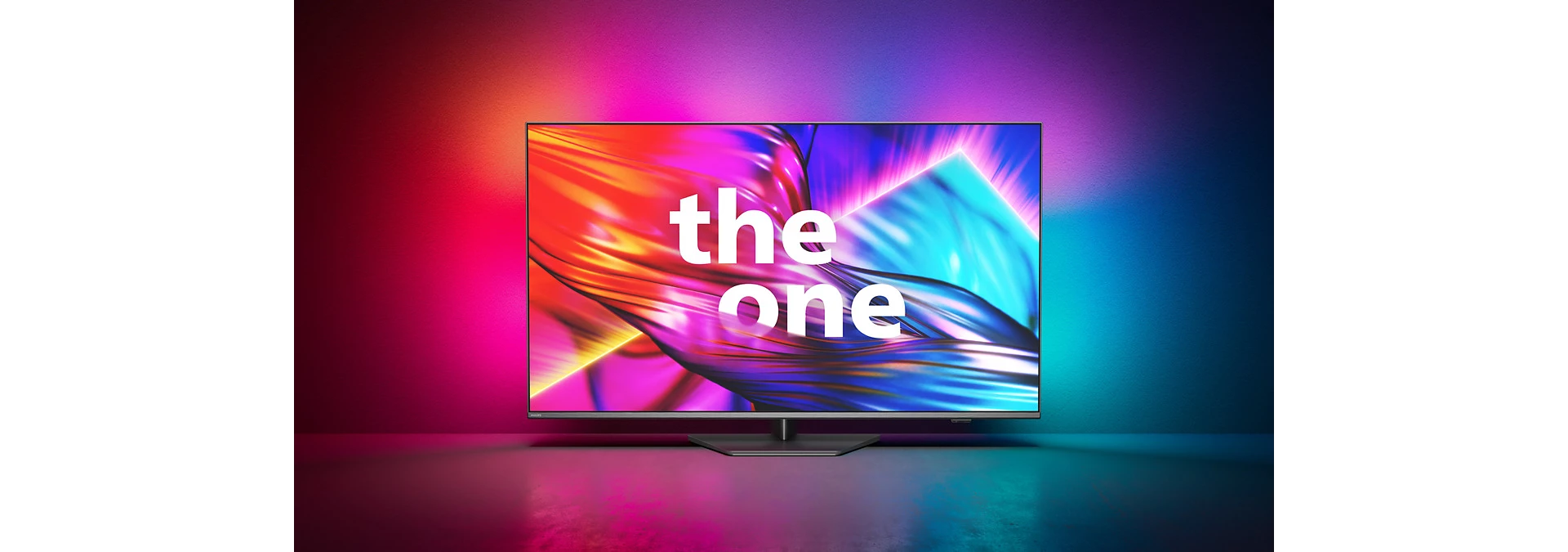 Una pantalla de TV moderna con gráficos coloridos y la frase 'the one'.