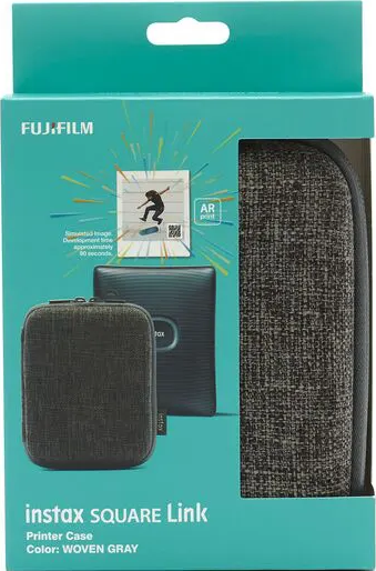 Verpackter Drucker-Etui mit Drucker und Etui. Text: instax SQUARE Link.