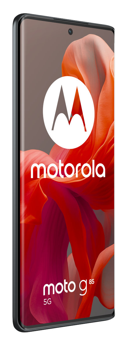 Smartfon Motorola Moto g85 5G, pokazany z boku, z marką na urządzeniu.