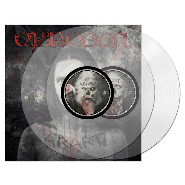 Eine Schallplatte mit einem abstrakten Bild eines Mannes mit Bart. Zwei Schallplatten mit transparentem Aussehen.