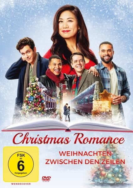 DVD-Cover für Christmas Romance, eine Frau, Männer, ein Weihnachtsbaum und ein Zug.