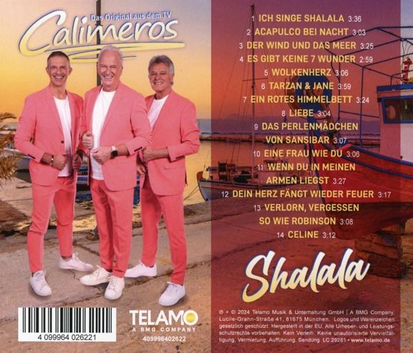 Albumcover mit drei Männern in rosa Anzügen. Text: Calimeros, mit einer Titelliste.
