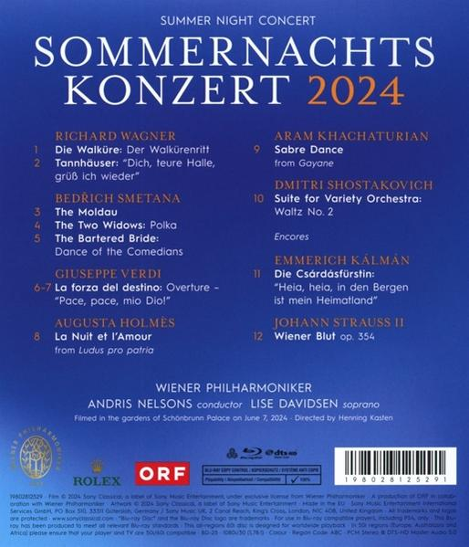 Blauer Konzertflyer mit Text und Namen, darunter Wiener Philharmoniker. Blauer Hintergrund.