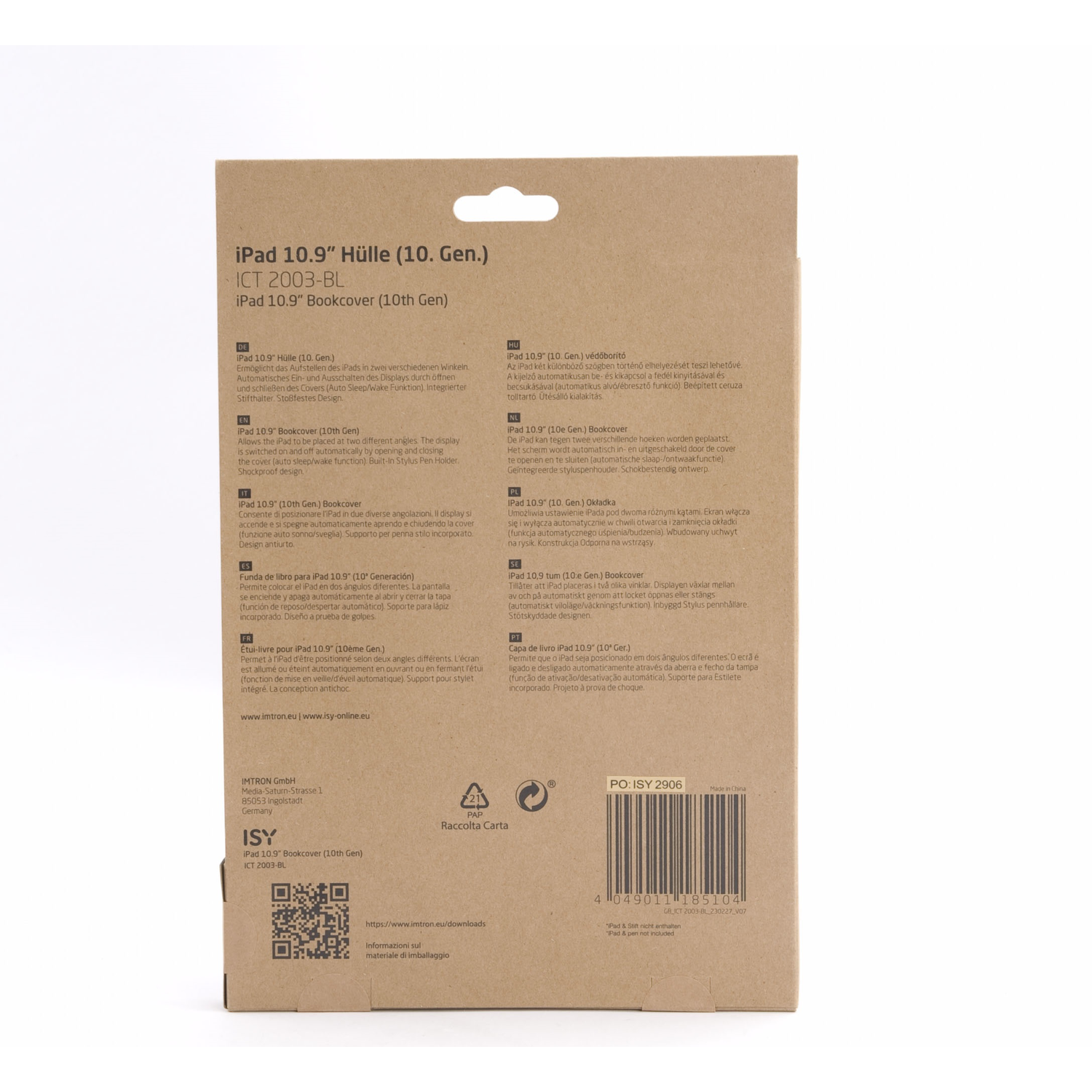 iPad box. The cover is white with the product name and logo, and a black and white background.
