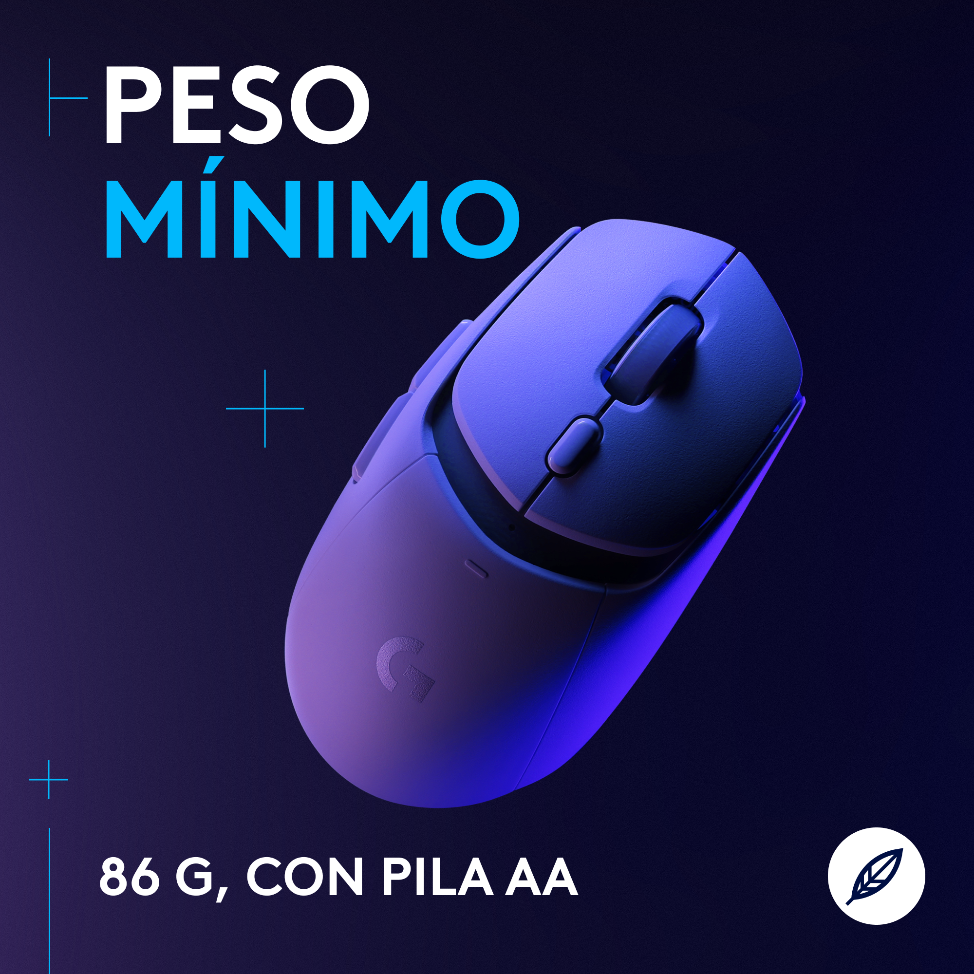 Se muestra un ratón gaming morado con peso mínimo.