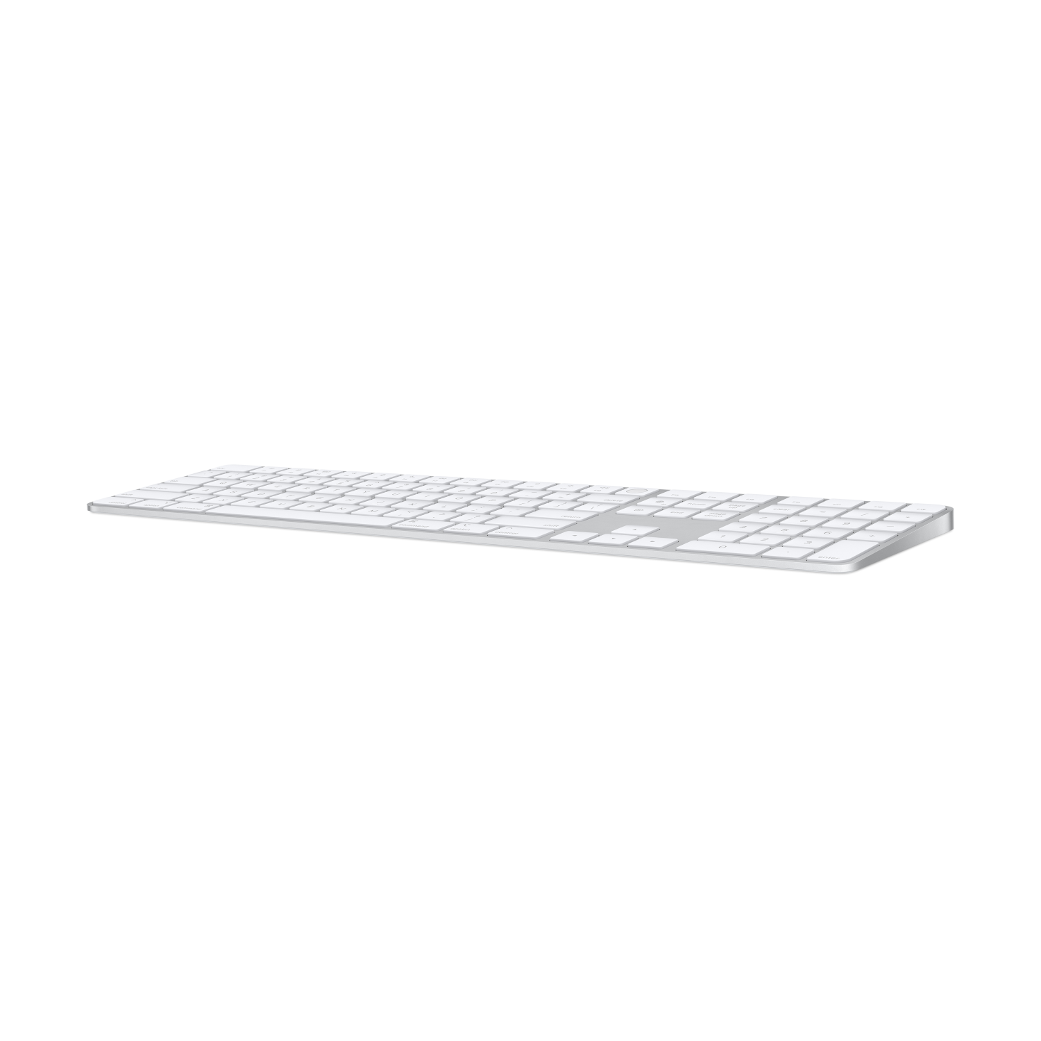 Silver Apple keyboard on a white background.