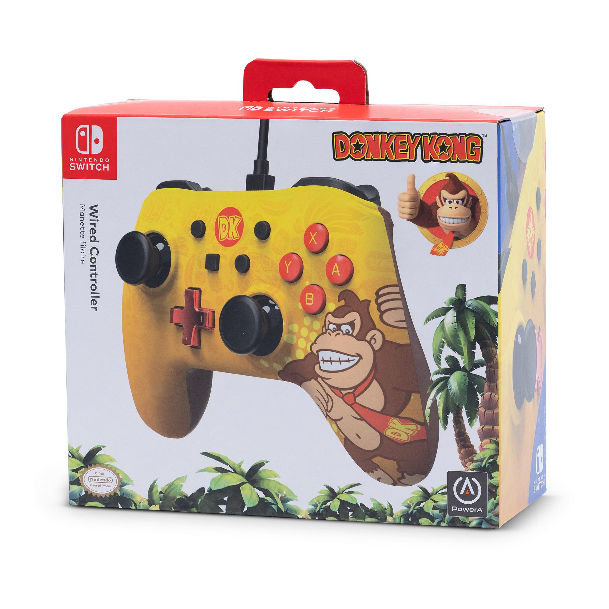 Donkey Kong-Nintendo Switch-Controller-Box. Der Controller ist gelb mit Donkey Kong-Kunst.