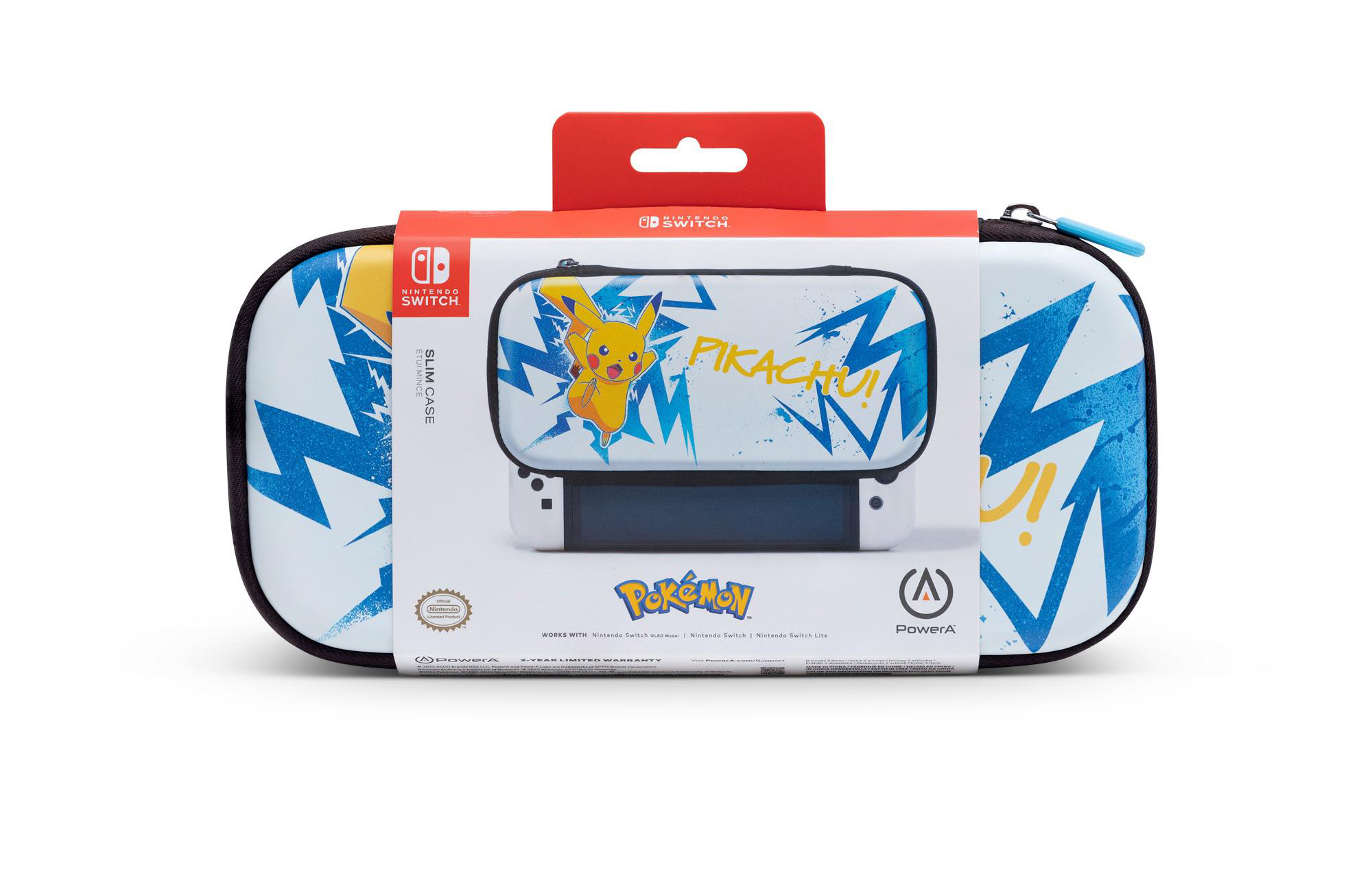 Nintendo Switch-Tragetasche, Pikachu-Design, weißer Hintergrund.