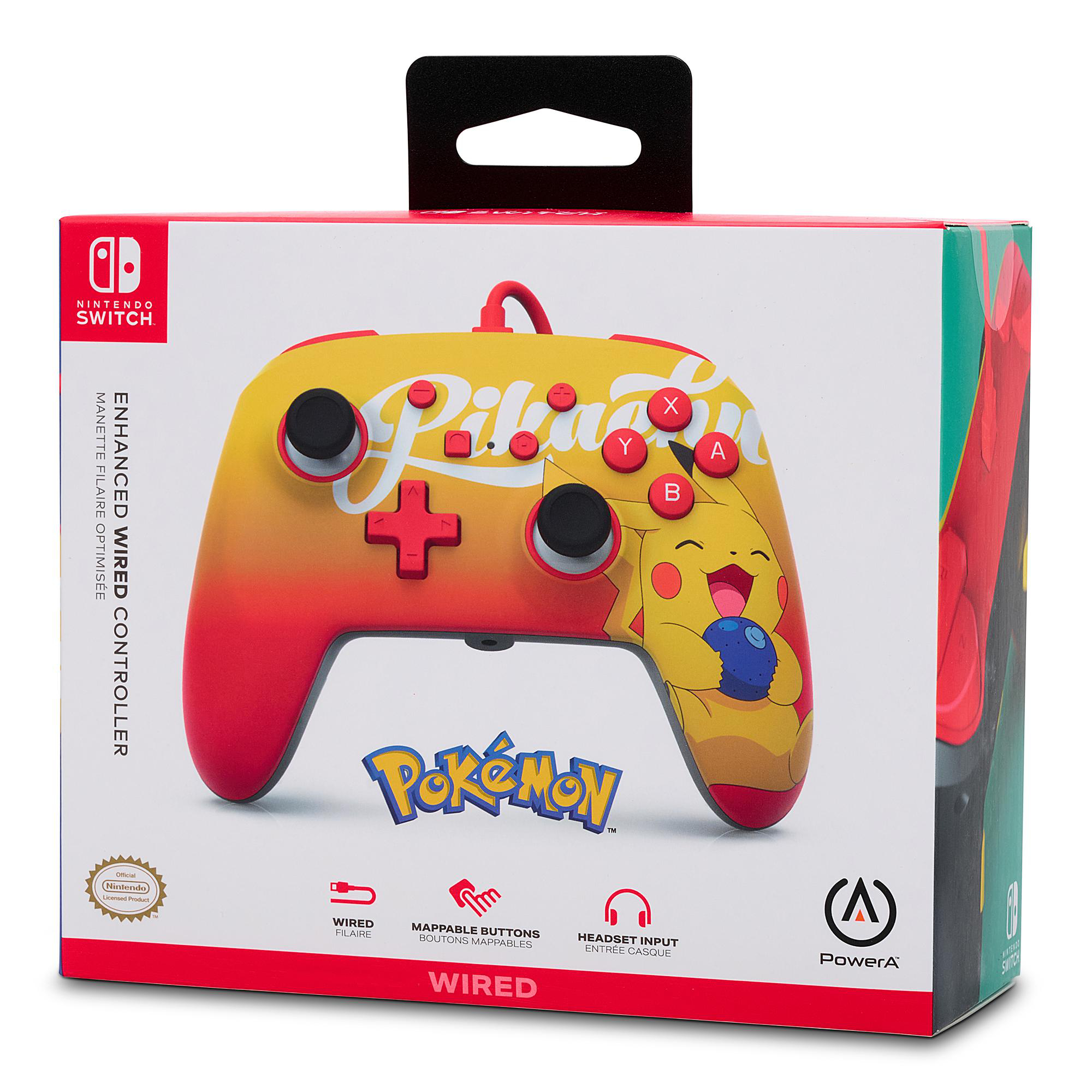 Ein Pikachu-Controller für Nintendo Switch in einer Box.