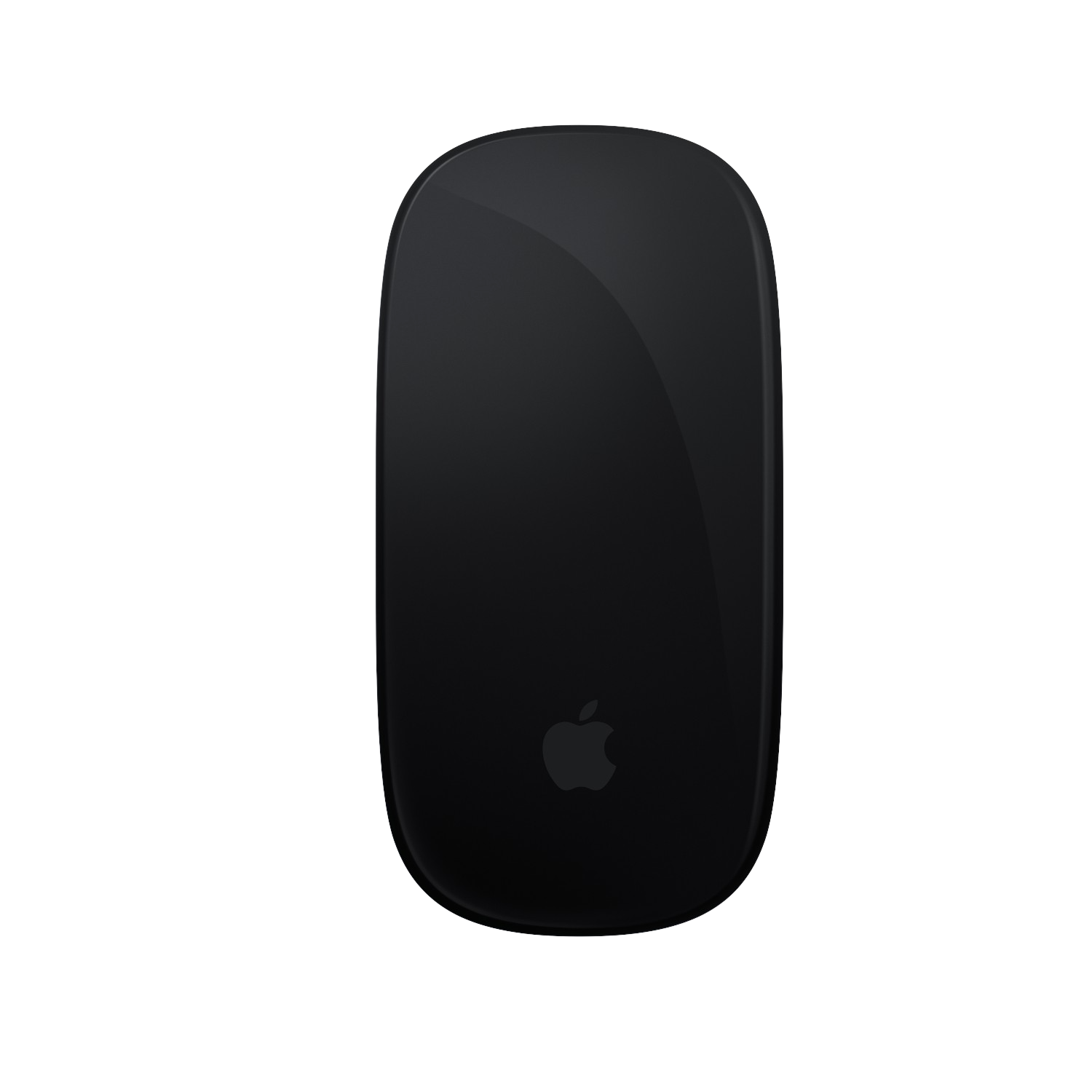 Black Apple mouse with a sleek, minimal design and the Apple logo on the bottom.