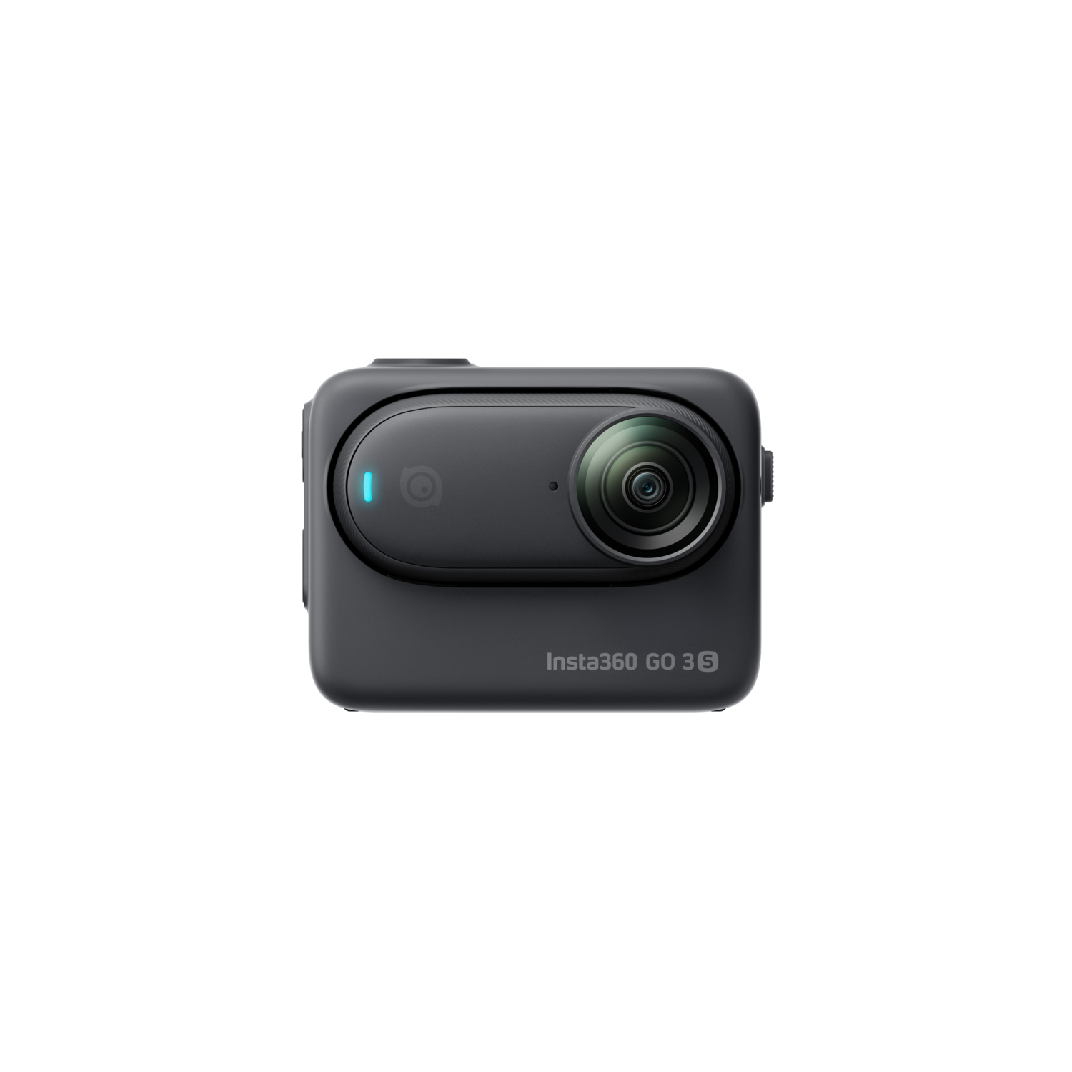 Insta360 GO 3S actiecamera. Zwart, klein en afgerond, met één lens.